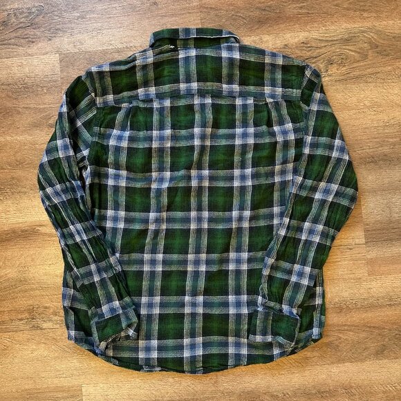 George Casual Button Down Mens Medium Green Plaid Dressy Flannel Shirt - Picture 3 of 6